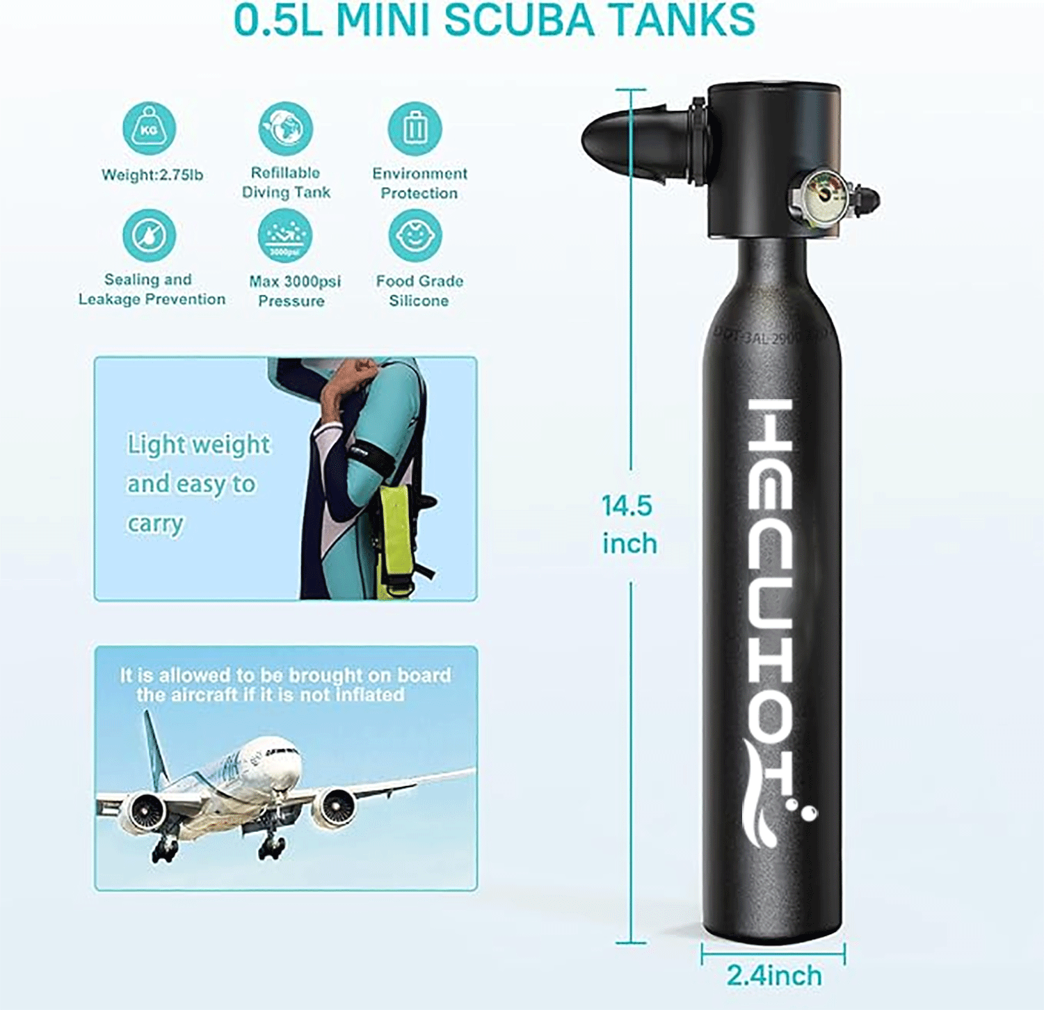 HECUIOI Mini Scuba Tank Diving - Snorkel Set 评论和价格